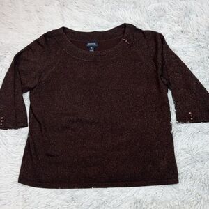 Jones New York Shirt‎ Womens 2X Brown Blouse Top Metallic Sparkly Evening Career